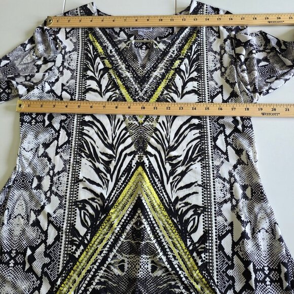 JM Collection Tunic Top Women M Multicolor 3/4 Sleeve V Neck Geo Snake Print 90s - Picture 3 of 14